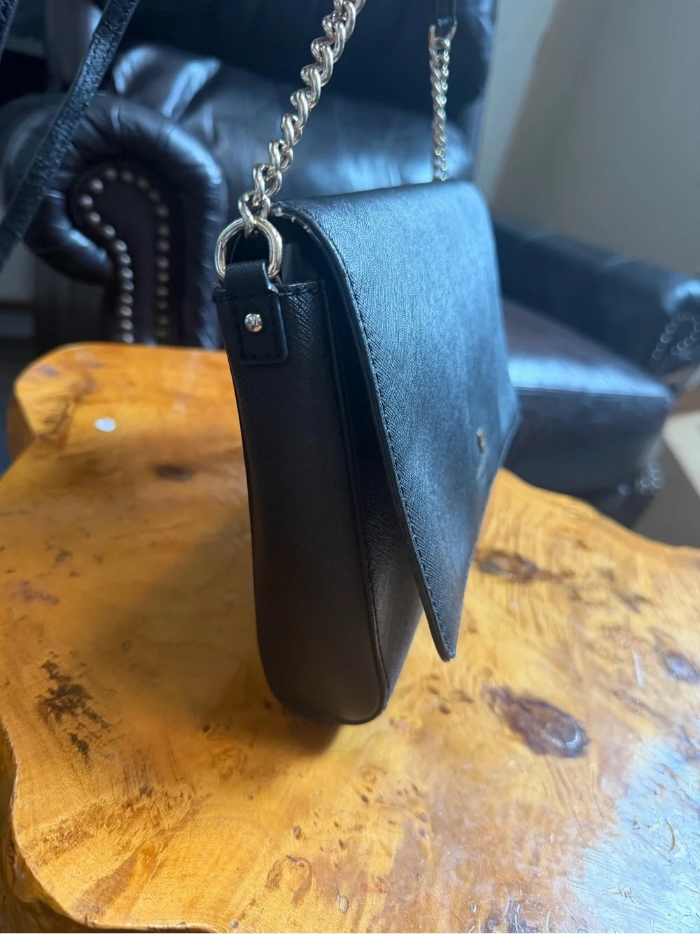 Kate Spade New York Black Saffiano Leather Flap Top Envelope Crossbody Bag Purse